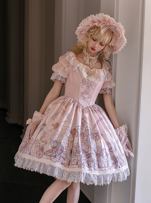 Dreamland Amusement Park Series Gorgeous Fish Bone Waist Round Neckline Sweet Lolita Puff Sleeves Princess Dress