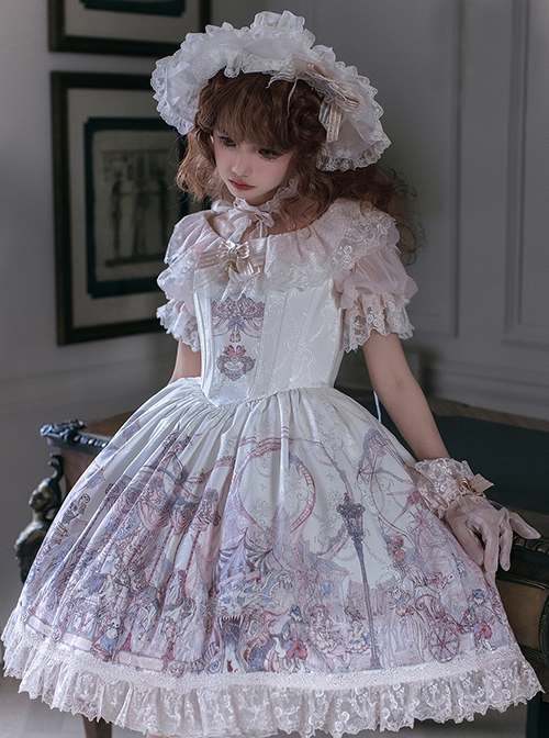 Dreamland Amusement Park Series Gorgeous Fish Bone Waist Round Neckline Sweet Lolita Puff Sleeves Princess Dress