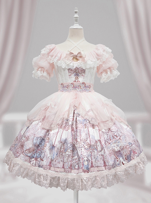 Dreamland Amusement Park Series Pretty Pony Chiffon Bowknot Sweet Lolita Apron Overskirt