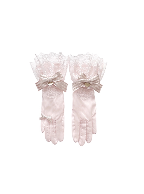 Dreamland Amusement Park Series Bowknot Sweet Lolita Pink Chiffon Exquisite Embroidery Lace Gloves