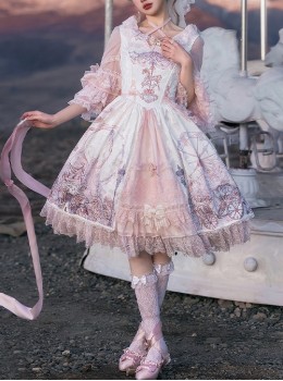 Dreamland Amusement Park Series Gorgeous Lace Bowknot Carousel Ferris Wheel Print Sweet Lolita Sleeveless Dress