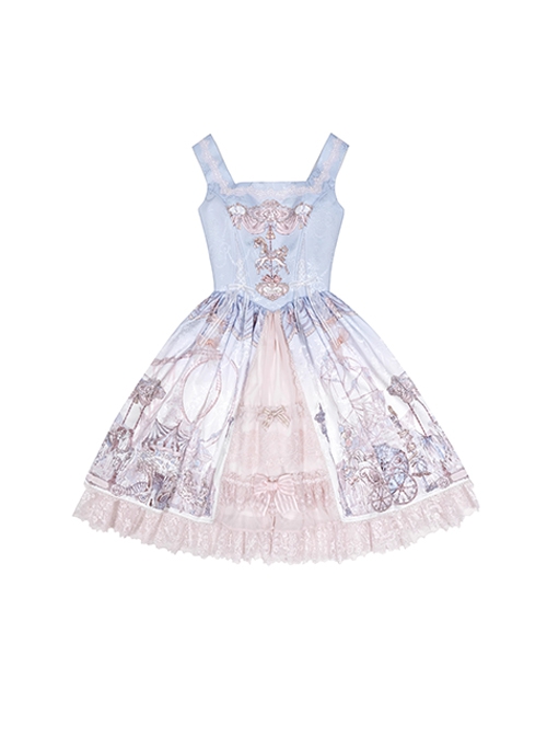 Dreamland Amusement Park Series Gorgeous Lace Bowknot Carousel Ferris Wheel Print Sweet Lolita Sleeveless Dress