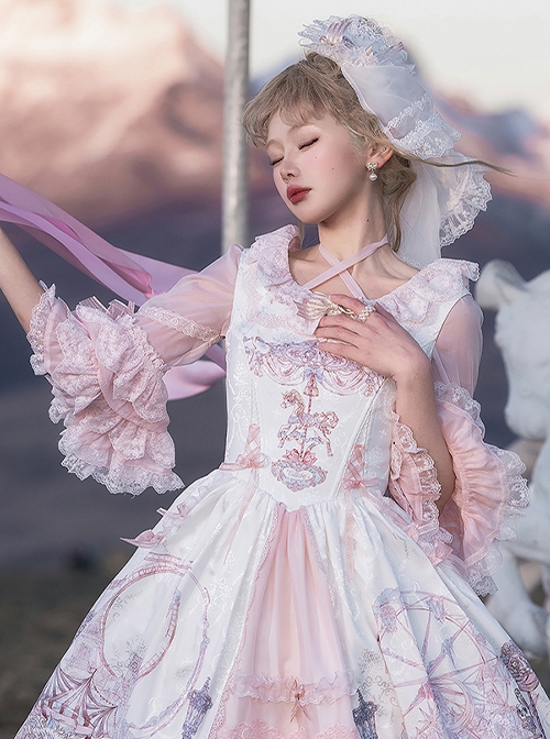 Dreamland Amusement Park Series Gorgeous Princess Style Sweet Lolita Lace Square Collar Ruff Sleeves Inner Shirt