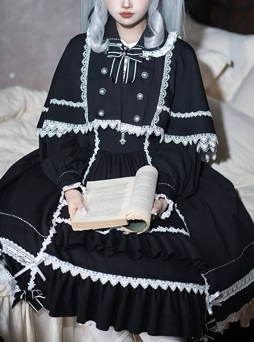 Humanoid Night Series Cute Retro British Style Doll Sense Classic Lolita Elegant Nuns Lace Short Cloak