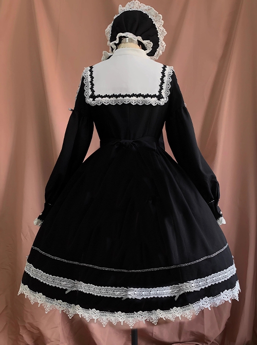 Humanoid Night Series Black Fall Winter Cute Retro Lace Doll Sense Classic Lolita Elegant Nuns Long Sleeves Dress