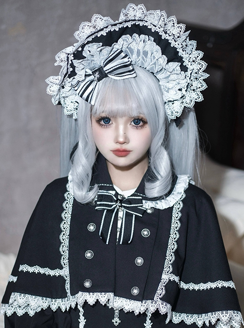 Humanoid Night Series Cute Retro Classic Lolita Stripe Bowknot Elegant Lace Doll Sense Bonnet