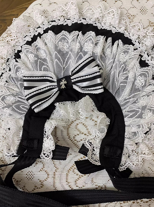 Humanoid Night Series Cute Retro Classic Lolita Stripe Bowknot Elegant Lace Doll Sense Bonnet