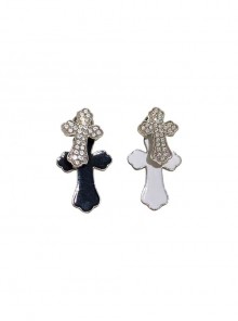 Shiny Rhinestones Alloy Gothic Lolita Black White Stylish Versatile Cross Earrings