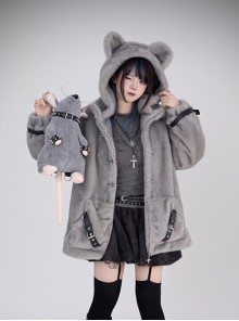 Rat Star Series Kawaii Fashion Cute Homegirl Y2K Light Little Mouse Daily Plush Hooded Coat