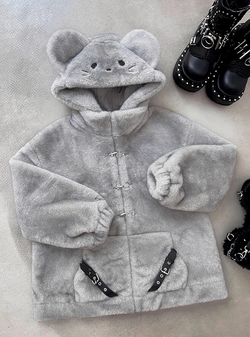 Rat Star Series Kawaii Fashion Cute Homegirl Y2K Light Little Mouse Daily Plush Hooded Coat