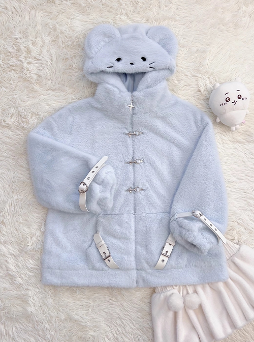 Rat Star Series Kawaii Fashion Cute Homegirl Y2K Light Little Mouse Daily Plush Hooded Coat