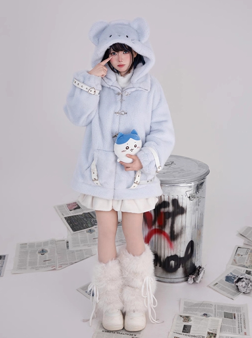 Rat Star Series Kawaii Fashion Cute Homegirl Y2K Light Little Mouse Daily Plush Hooded Coat