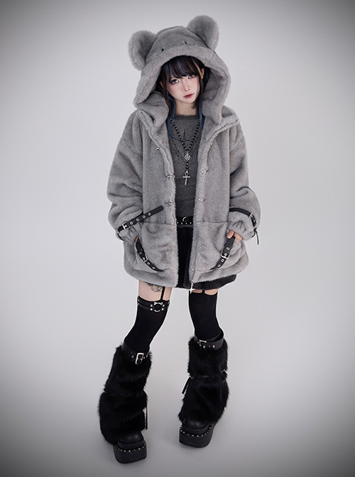 Rat Star Series Kawaii Fashion Cute Homegirl Y2K Light Little Mouse Daily Plush Hooded Coat