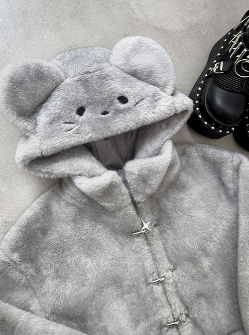 Rat Star Series Kawaii Fashion Cute Homegirl Y2K Light Little Mouse Daily Plush Hooded Coat