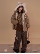 Doggie Pilot Series Kawaii Fashion Cute Puppy Embroidery Thick Plush Animal Ears Hooded Cotton Brown Coat