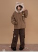 Doggie Pilot Series Kawaii Fashion Cute Puppy Embroidery Thick Plush Animal Ears Hooded Cotton Brown Coat