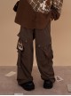 Doggie Pilot Series Kawaii Fashion Brown Big Pockets Puppy Embroidery Loose Cargo Pants