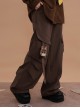 Doggie Pilot Series Kawaii Fashion Brown Big Pockets Puppy Embroidery Loose Cargo Pants