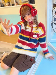 Apple Puppy Series Retro Cartoon Cute Childlike Imitation Mink Soft Glutinous Red Blue Contrast Striped Sweater