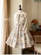 Eternal Echo Series Classic Lolita Hand Drawn Vintage Clock Print Doll Collar Short Sleeves Dress Coat Bowknot Set