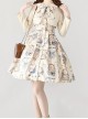 Eternal Echo Series Classic Lolita Hand Drawn Vintage Clock Print Doll Collar Short Sleeves Dress Coat Bowknot Set