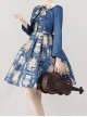 Eternal Echo Series Classic Lolita Hand Drawn Vintage Clock Print Doll Collar Short Sleeves Dress Coat Bowknot Set