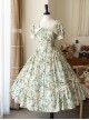 Forest Holiday Series Light Green Retro Florals Rose Print Classic Lolita Square Collar Puff Sleeves Dress