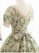 Forest Holiday Series Light Green Retro Florals Rose Print Classic Lolita Square Collar Puff Sleeves Dress