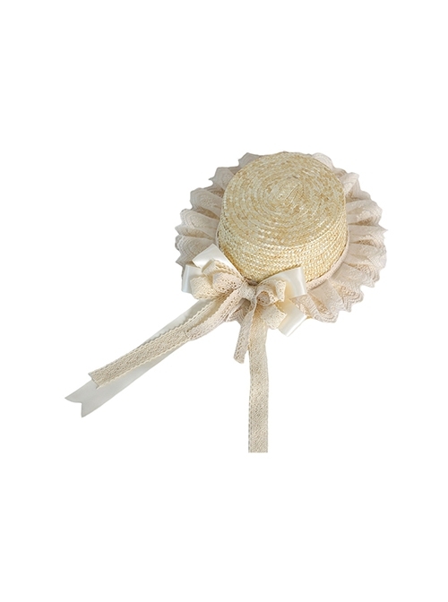 Japanese Style Elegant Daily Apricot Classic Lolita Bowknot Ribbon Forest Girl Straw Sun Hat