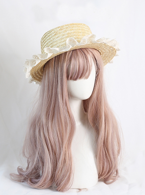 Japanese Style Elegant Daily Apricot Classic Lolita Bowknot Ribbon Forest Girl Straw Sun Hat