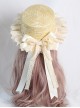 Japanese Style Elegant Daily Apricot Classic Lolita Bowknot Ribbon Forest Girl Straw Sun Hat