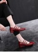 Elegant Classic Lolita Vintage Three Buckle Strap Square Toe Patent Leather Cowhide Mary Jane Shoes