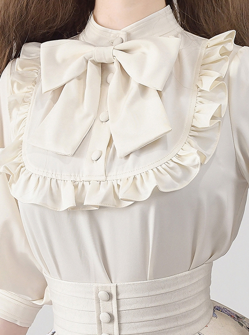 Eternal Echo Series Elegant Half Turtleneck Bowknot Tie Classic Lolita Half Sleeves Loose Apricot Shirt