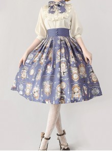 Eternal Echo Series Elegant Retro Hand Drawn Clock Print Classic Lolita Wide Belt A Line Skirt