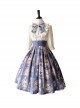 Eternal Echo Series Elegant Retro Hand Drawn Clock Print Classic Lolita Wide Belt A Line Skirt