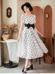 Afternoon Forest Series Retro Elegant French Polka Dots Square Collar Classic Tulip Sleeves Dress