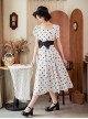 Afternoon Forest Series Retro Elegant French Polka Dots Square Collar Classic Tulip Sleeves Dress