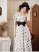 Afternoon Forest Series Retro Elegant French Polka Dots Square Collar Classic Tulip Sleeves Dress