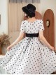 Afternoon Forest Series Retro Elegant French Polka Dots Square Collar Classic Tulip Sleeves Dress