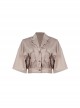 Explorer Series Khaki Steampunk Rivet Loose Cropped Safari V Neck Workwear Jacket Shirt