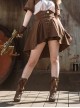 Brown Velvet Steampunk Metal Buckle Front Short Back Long Tie Rope Wide Girdle Skirt