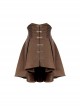 Brown Velvet Steampunk Metal Buckle Front Short Back Long Tie Rope Wide Girdle Skirt