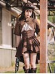 Brown Velvet Steampunk Metal Buckle Front Short Back Long Tie Rope Wide Girdle Skirt