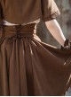 Brown Velvet Steampunk Metal Buckle Front Short Back Long Tie Rope Wide Girdle Skirt