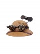 Explorer Handmade Pith Helmet Steampunk Retro Electric Small Fan Goggles Brown Straw Hat