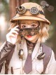 Explorer Handmade Pith Helmet Steampunk Retro Electric Small Fan Goggles Brown Straw Hat