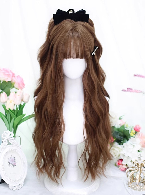 Poem Series Caramel Brown Water Ripple Long Curly Hair Straight Bangs Sweet Lolita Wig