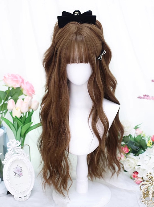 Poem Series Caramel Brown Water Ripple Long Curly Hair Straight Bangs Sweet Lolita Wig