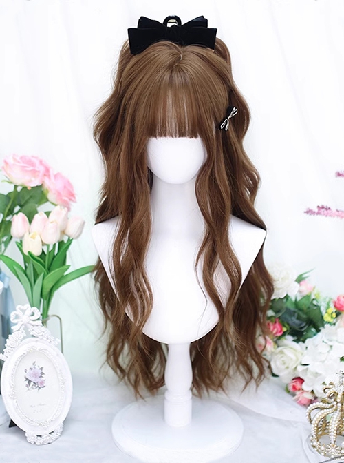 Poem Series Caramel Brown Water Ripple Long Curly Hair Straight Bangs Sweet Lolita Wig