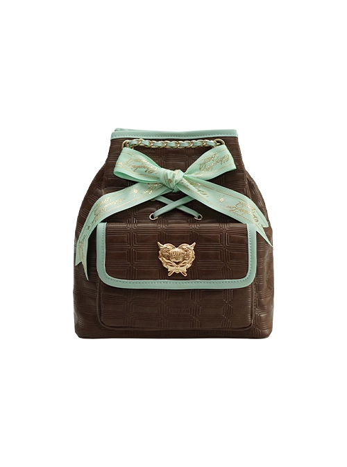 Sweet Chocolate Series Exquisite Hot Stamping Ribbon Sweet Lolita Elegant Chain Backpack Bag